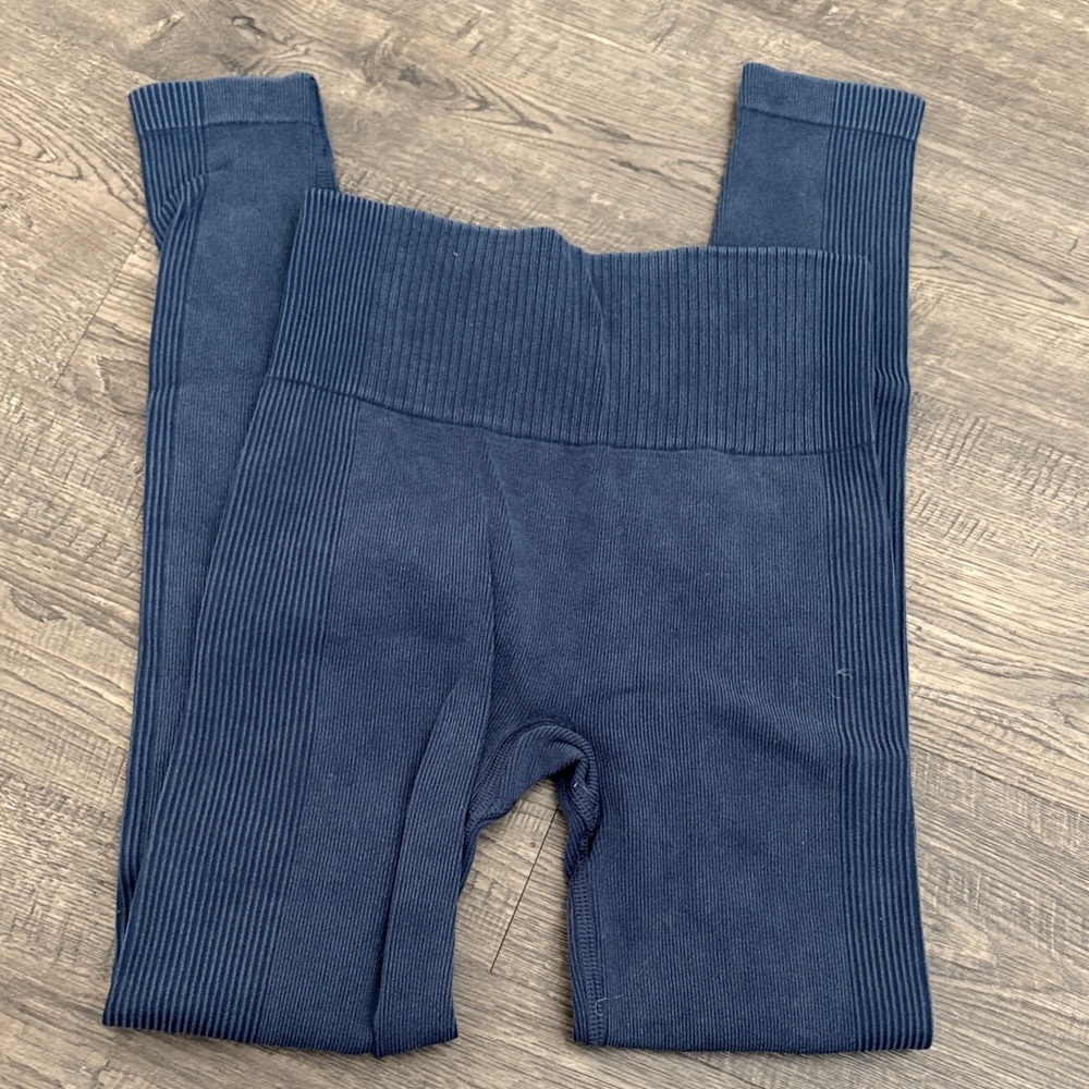 SPANX Navy Blue Ribbed Leggings